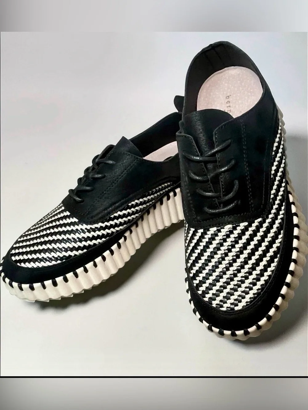 Bernie Mev TZ RIN Chunky Platform Woven Lace-Up Shoes Black White Ivory Sneakers
